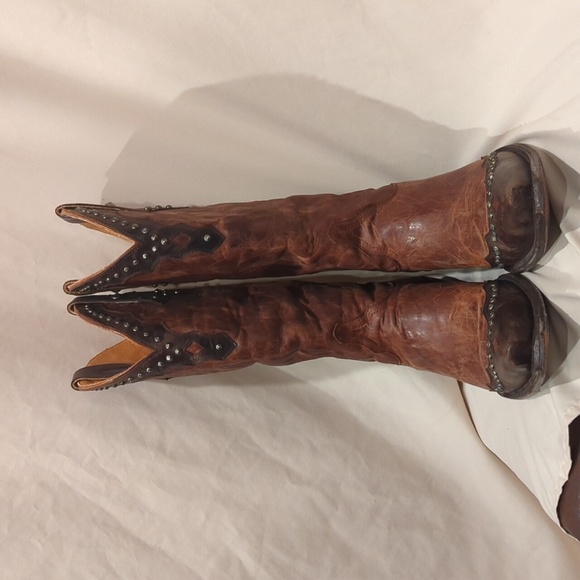 Old Gringo 2 Tone Brown Leather Studded Cowboy Boots with removable Sashes - Picture 8 of 8